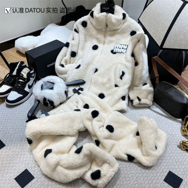 ミュウミュウ MiuMiuブランドもこもこ パジャマ レディース ハイネック 上下セット フランネル寝間着 厚手 あったか 冬 部屋着 ルームウェア もこもこパジャマ 静電気防止 M - 2XL かわいい