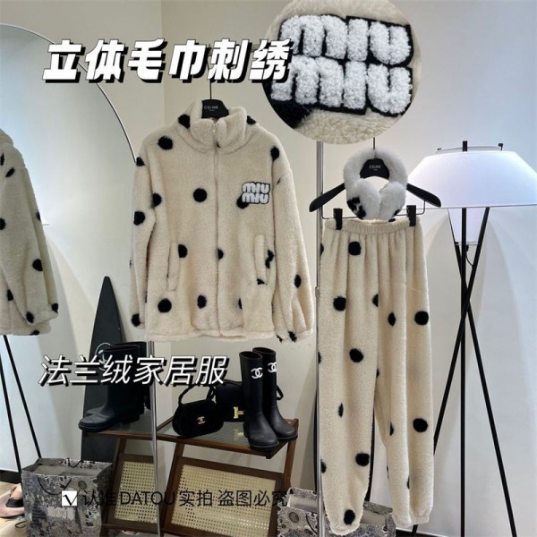 ミュウミュウ MiuMiuブランドもこもこ パジャマ レディース ハイネック 上下セット フランネル寝間着 厚手 あったか 冬 部屋着 ルームウェア もこもこパジャマ 静電気防止 M - 2XL かわいい