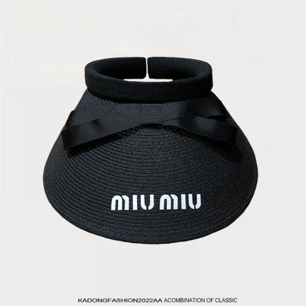 ブランドミュウミュウ 麦わら帽子 レディース 夏 MIUMIU UVカット帽子 広つばサンバイザー 通気性 作業用帽子 蝶結びサンカット 遮熱折りたためるクール日よけ帽子 飛ばれない ストロー