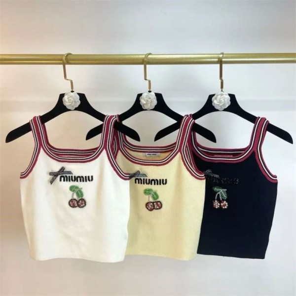 ミュウミュウ MiuMiuブランドキャミソールトップ レディース 綿混 タンクトップス 高弾性 バタフライプリント S - L お出かけキャミシャツ 四季適用 細身効果 着痩せ 通気性 耐久性 