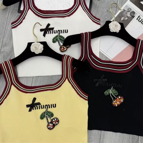 ミュウミュウ MiuMiuブランドキャミソールトップ レディース 綿混 タンクトップス 高弾性 バタフライプリント S - L お出かけキャミシャツ 四季適用 細身効果 着痩せ 通気性 耐久性 