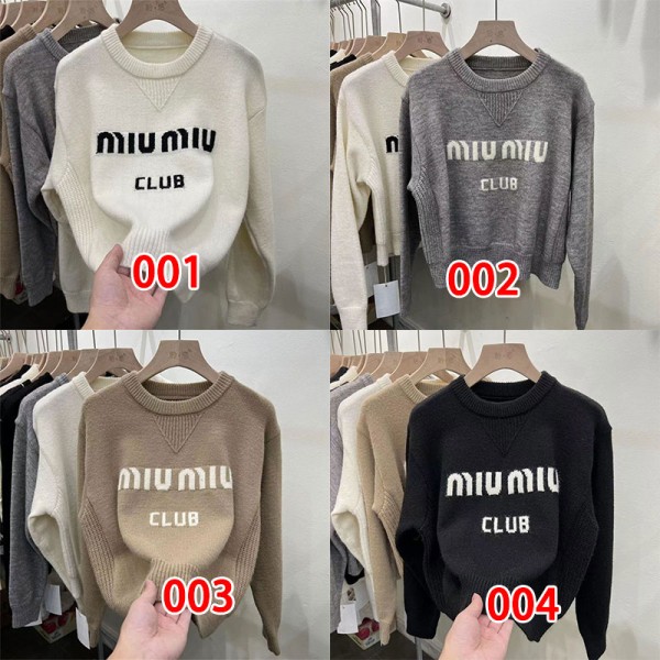 ミュウミュウ MiuMiuブランドセーター レディース ニット トップス 丸首 カットソー S - 3XL ケーブル編み プルオーバー 長袖 着痩せ ゆったり ファッション カジュアル 可愛い 伸縮性 体型カバー 通勤 着心地 韓国 着回し 柔らかい お出かけ 春 秋 冬