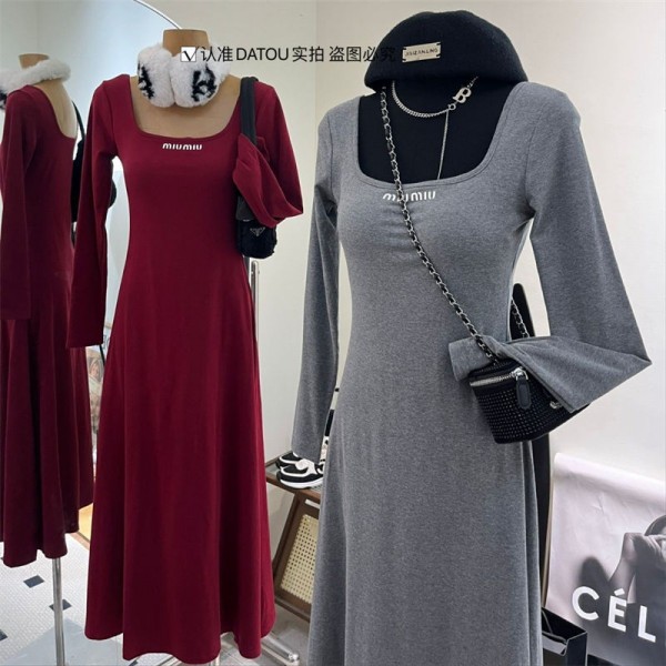 ミュウミュウ MiuMiuハイブランドロングワンピース レディース ワンピース ロング Tシャツワンピ 春秋 着痩せ 長袖 おしゃれ タイト 気質 大人 カジュアル シンプル 楽ちん 着回し おしゃれ お出かけ 通勤