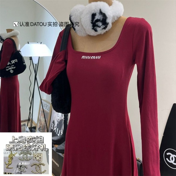 ミュウミュウ MiuMiuハイブランドロングワンピース レディース ワンピース ロング Tシャツワンピ 春秋 着痩せ 長袖 おしゃれ タイト 気質 大人 カジュアル シンプル 楽ちん 着回し おしゃれ お出かけ 通勤