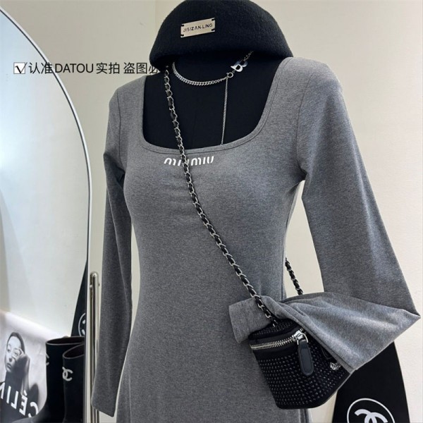 ミュウミュウ MiuMiuハイブランドロングワンピース レディース ワンピース ロング Tシャツワンピ 春秋 着痩せ 長袖 おしゃれ タイト 気質 大人 カジュアル シンプル 楽ちん 着回し おしゃれ お出かけ 通勤