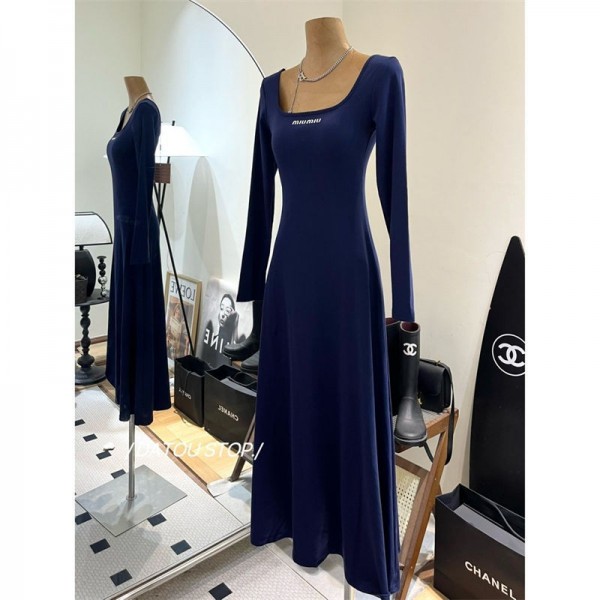 ミュウミュウ MiuMiuハイブランドロングワンピース レディース ワンピース ロング Tシャツワンピ 春秋 着痩せ 長袖 おしゃれ タイト 気質 大人 カジュアル シンプル 楽ちん 着回し おしゃれ お出かけ 通勤