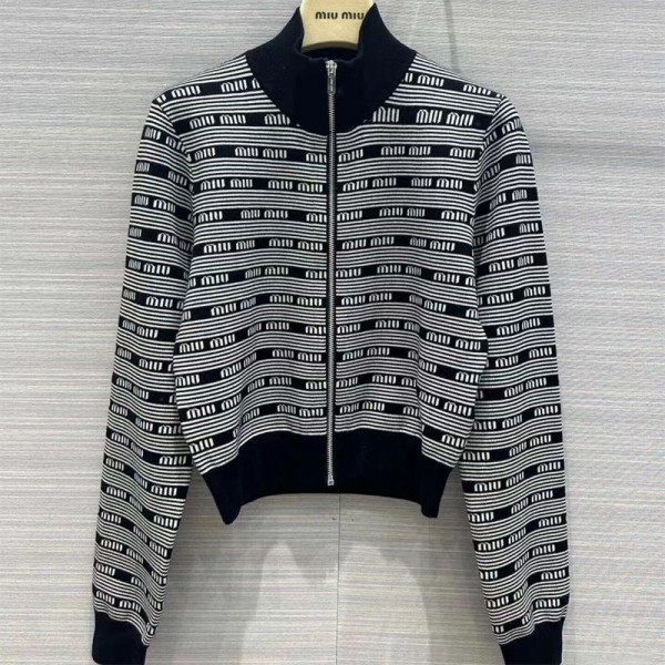 ミュウミュウ MiuMiuハイブランドカーディガン レディース 長袖 ニット セーター トップス アウター カットソー S - 2XL 前開き ダブルジップ ゆったり 体型カバー カジュアル シンプル 可愛い 通勤 春 秋 冬