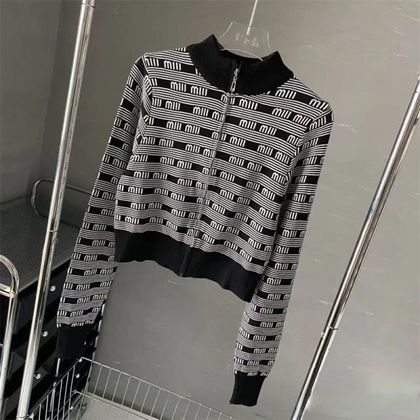 ミュウミュウ MiuMiuハイブランドカーディガン レディース 長袖 ニット セーター トップス アウター カットソー S - 2XL 前開き ダブルジップ ゆったり 体型カバー カジュアル シンプル 可愛い 通勤 春 秋 冬