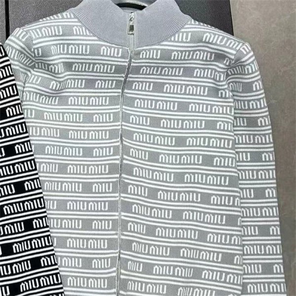 ミュウミュウ MiuMiuハイブランドカーディガン レディース 長袖 ニット セーター トップス アウター カットソー S - 2XL 前開き ダブルジップ ゆったり 体型カバー カジュアル シンプル 可愛い 通勤 春 秋 冬