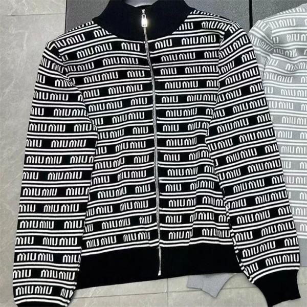 ミュウミュウ MiuMiuハイブランドカーディガン レディース 長袖 ニット セーター トップス アウター カットソー S - 2XL 前開き ダブルジップ ゆったり 体型カバー カジュアル シンプル 可愛い 通勤 春 秋 冬