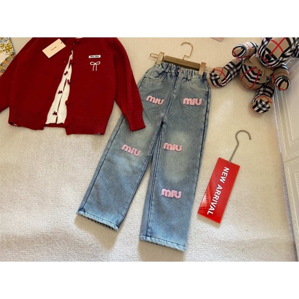 ミュウミュウ MiuMiuブランド子供セーター ロングパンツ セットアップ 女の子 カーディガン スーツガールズ トップス 2点セット 上下セット 110¬170CM キッズ パンツスーツ シャツプル オーバー ジュニア ニット重ね着カジュアル長袖春秋冬