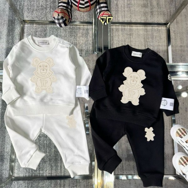 モンクレール ベビー服 2点 セットアップ スウェット 上下セットハイブランド Moncler キッズ服トレーナー パンツ 長袖  くまさん キッズ服 薄手 ベビー服 73cm 80cm 90cm 100cm 110cm
