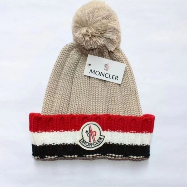 Moncler モンクレールブランドレディース 冬用ポンポンビーニー帽 暖かい 厚手 ニットキャップ ニット帽 スカルスキーキャップ