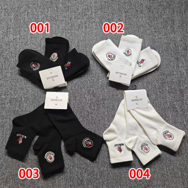 Moncler モンクレールレディース向け 靴下 かわいいコットン 靴下 メンズ 通気性ブランドミドルソックス 高品質ブランドソックス 男女兼用 ファッション 3足セット