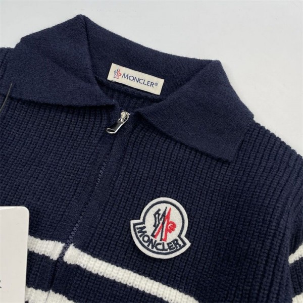 Moncler モンクレールハイブランドセーター キッズ 子供服 女の子 カーディガン 90 - 150cm リブニット セーラーカラー フィットシルエット バイカラー 防寒 トップス オシャレ 通園 通学 小学生 中学生 春 秋 冬