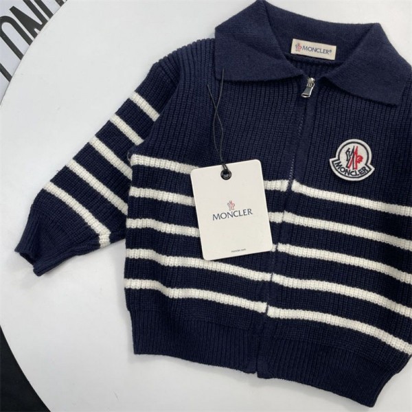 Moncler モンクレールハイブランドセーター キッズ 子供服 女の子 カーディガン 90 - 150cm リブニット セーラーカラー フィットシルエット バイカラー 防寒 トップス オシャレ 通園 通学 小学生 中学生 春 秋 冬