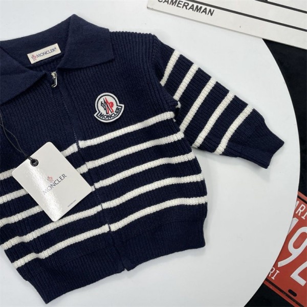 Moncler モンクレールハイブランドセーター キッズ 子供服 女の子 カーディガン 90 - 150cm リブニット セーラーカラー フィットシルエット バイカラー 防寒 トップス オシャレ 通園 通学 小学生 中学生 春 秋 冬