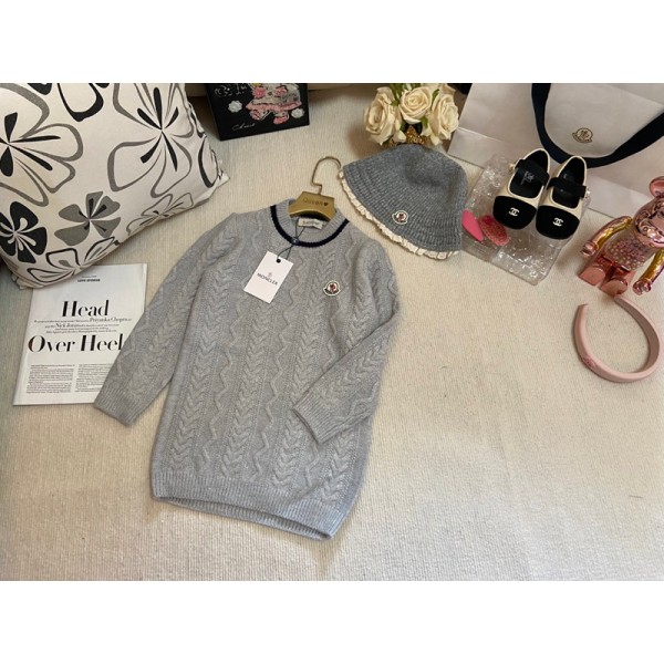 Moncler モンクレールブランドセーター ニットハット 子供服 2点セット キッズ ニット 秋冬 ロング ブルオーバー クールネック 長袖 100-140cm 厚手 暖かい 防寒 柔らかい コットン 可愛い 通