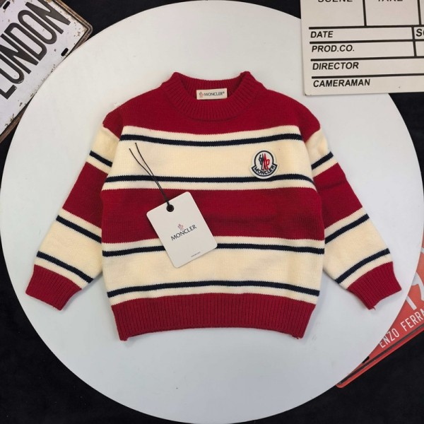 Moncler モンクレール ブランド子供ニット プルオーバー キッズ ガールズ セーター カットソー カジュアルトップス キッズ 女の子 かわいい ニット上着 90-150cm