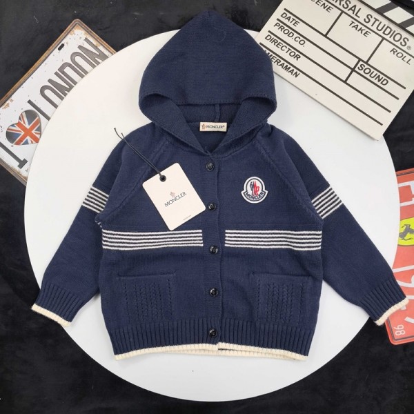 Moncler モンクレールブランドカーディガン ニットセーター 子供服 キッズ 男の子 長袖 トップス フード付き 丸首 かわいい 柔らかい 暖かい 防寒 90-150cm 春秋冬 