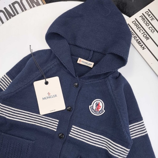 Moncler モンクレールブランドカーディガン ニットセーター 子供服 キッズ 男の子 長袖 トップス フード付き 丸首 かわいい 柔らかい 暖かい 防寒 90-150cm 春秋冬 