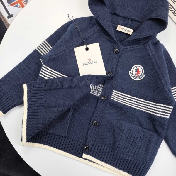 Moncler モンクレールブランドカーディガン ニットセーター 子供服 キッズ 男の子 長袖 トップス フード付き 丸首 かわいい 柔らかい 暖かい 防寒 90-150cm 春秋冬 