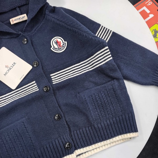 Moncler モンクレールブランドカーディガン ニットセーター 子供服 キッズ 男の子 長袖 トップス フード付き 丸首 かわいい 柔らかい 暖かい 防寒 90-150cm 春秋冬 