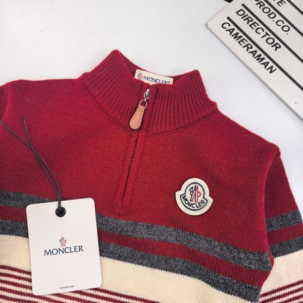 Moncler モンクレールブランドニットボーイズ セーター ハーフジップ プルオーバー 柔らかい 100% コットン ケーブルニット セーター カジュアル 長袖 タートルネック 子供用 90¬150cm 