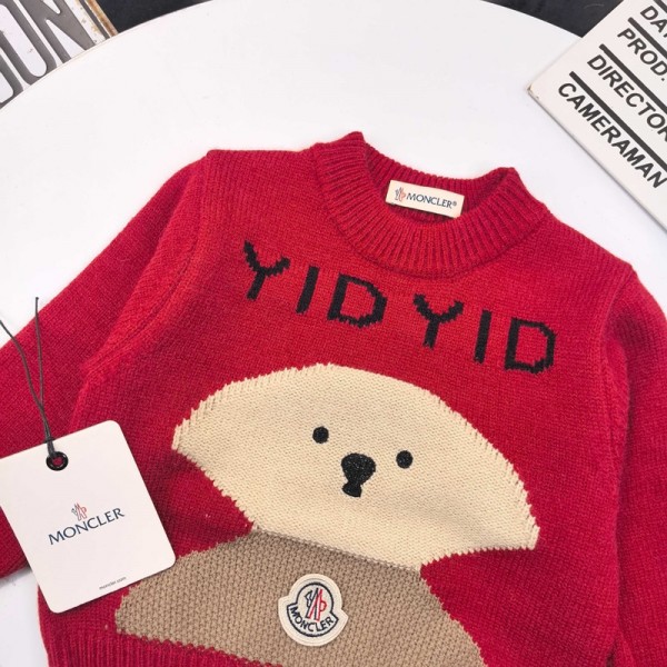 Moncler モンクレールブランド セーター キッズ長袖ニット 子供服 女の子 保温 防寒 ニット トップス 90-140cm 北欧風 動物柄 ジャカード編み 厚手 ゆったり 可愛い クリスマス 春 秋 冬 小学生 中学生 