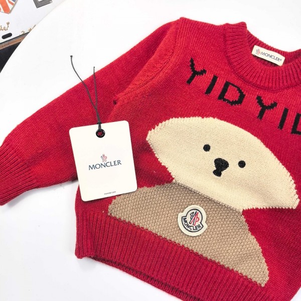 Moncler モンクレールブランド セーター キッズ長袖ニット 子供服 女の子 保温 防寒 ニット トップス 90-140cm 北欧風 動物柄 ジャカード編み 厚手 ゆったり 可愛い クリスマス 春 秋 冬 小学生 中学生 