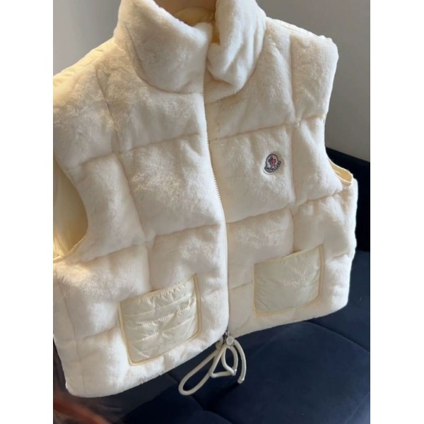 Moncler モンクレールブランド子供ファーベスト 女の子 キッズフェイクファー キッズ 厚手ベスト 中綿アウター もこもこ ホワイト 韓国 子供服 子ども服 防寒 秋 冬 保育園 幼稚園 ポス 110-170cm