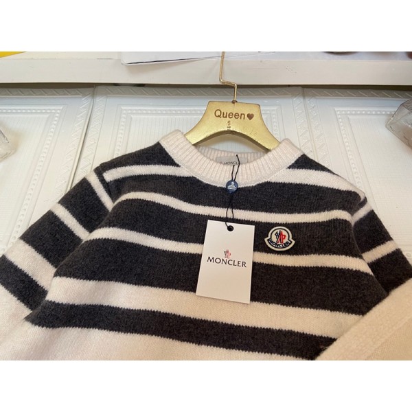 Moncler モンクレールブランド キッズ ニットセーター マフラー 2点セット 男の子 女の子 クルーネック 長袖ニット 丸首トップス 110～150cm 春秋冬 ストライプ シンプル 子供服 通学 ボーイズ ガールズ 下着 インナー 防寒