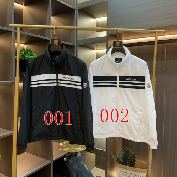モンクレールMONCLERストライプ切替 立襟フルジップブルゾン メンズ 2 色展開 アウトドアモンクレールMONCLER胸元ラインデザイン スタンドカラージャケット メンズ 薄手アウター