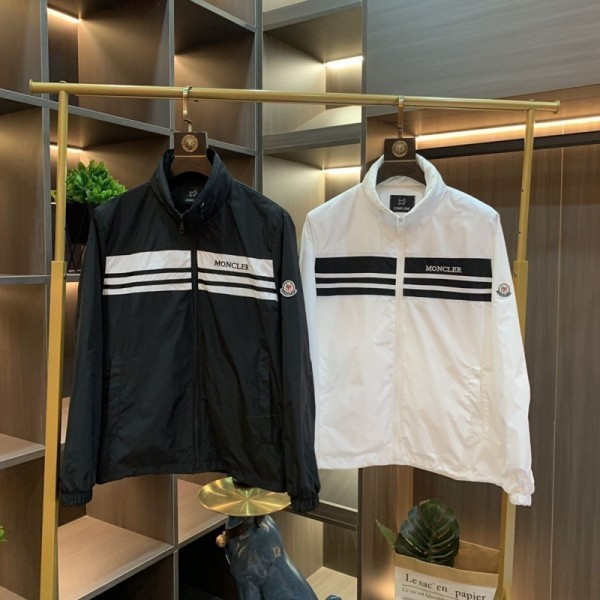 モンクレールMONCLERストライプ切替 立襟フルジップブルゾン メンズ 2 色展開 アウトドアモンクレールMONCLER胸元ラインデザイン スタンドカラージャケット メンズ 薄手アウター