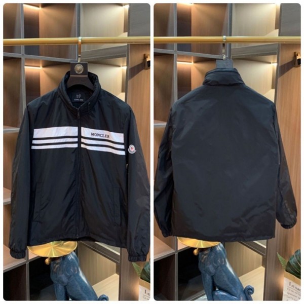 モンクレールMONCLERストライプ切替 立襟フルジップブルゾン メンズ 2 色展開 アウトドアモンクレールMONCLER胸元ラインデザイン スタンドカラージャケット メンズ 薄手アウター