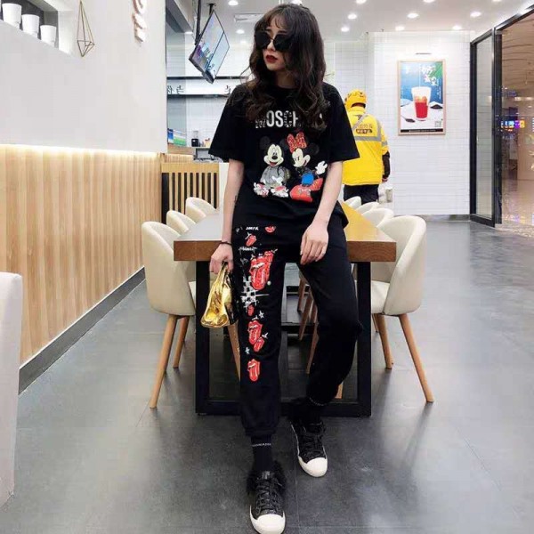Moschino モスキーノブランドtシャツ 高品質 韓国 上着 tシャツ ブランド 服 コピー 激安屋Tシャツ トップス カットソー ペアカップル S¬4XL