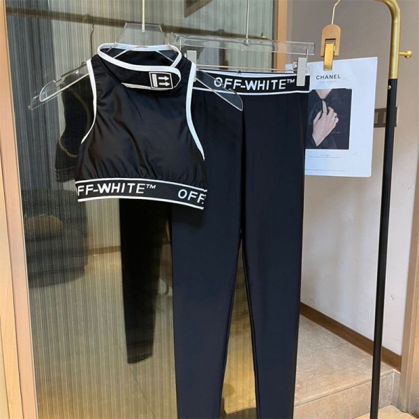 Off-White オフホワイトブランド スポーツウェア レディース ヨガウェア 上下セット トレーニングウェア スポーツブラ スポーツブラジャー ヨガパンツS - XL