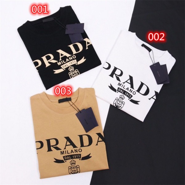 プラダ Tシャツ メンズ 半袖 ブランド Prada レディース上着 潮流 トップス 定番 人気 カジュアル 綿シャツ 丸首 柔らかい 肌触り良い 高品質 ファッション S-4XL