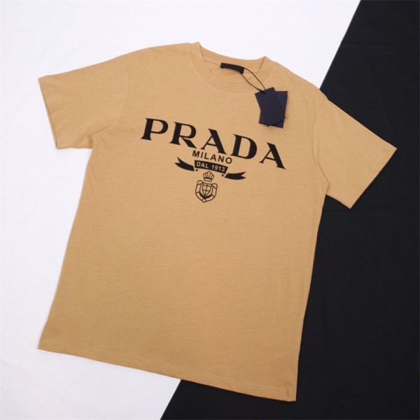 プラダ Tシャツ メンズ 半袖 ブランド Prada レディース上着 潮流 トップス 定番 人気 カジュアル 綿シャツ 丸首 柔らかい 肌触り良い 高品質 ファッション S-4XL