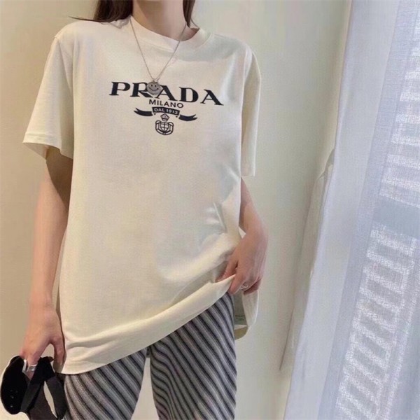 プラダ Tシャツ メンズ 半袖 ブランド Prada レディース上着 潮流 トップス 定番 人気 カジュアル 綿シャツ 丸首 柔らかい 肌触り良い 高品質 ファッション S-4XL