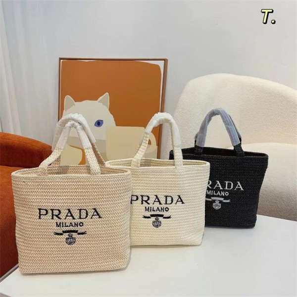 Prada ブランド ハンドバッグ 草編みトートバッグ プラダ かごバッグ レディース 5色 レジャーバッグ シンプル かばん 手提げバッグ 小型 カジュアル 旅行 かわいい 軽量 ビーチバッグ 通勤 お出かけ プレゼント