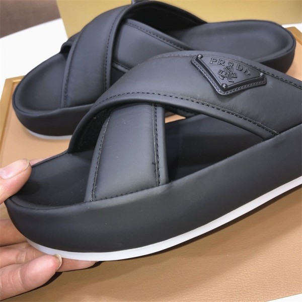 Prada プラダブランド風 クロススリッパ ビーサン スライドサンダル メンズ レディース 245¬270cm ユニセックス 黒 厚底 カジュアル シャワーサンダル ルームシューズ アウトドア ビーチサンダル