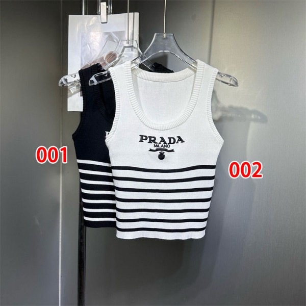 Prada プラダハイブランド ノースリーブ レディース tシャツ Uネック 刺繍 タンクトップ 速乾 涼しい ストレッチ フレンチスリーブ 夏 トップス しわになりにくい