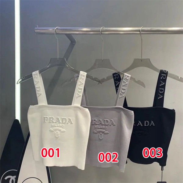 Prada プラダハイブランドニットタンクトップ レディース トップス ニット ノースリーブ ショート丈 へそ出し重ね着 ブラ紐隠し 夏 キャミソール Tシャツ 薄手 カットソー キャミソール S - L