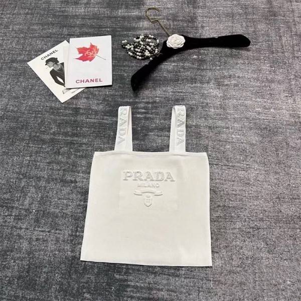 Prada プラダハイブランドニットタンクトップ レディース トップス ニット ノースリーブ ショート丈 へそ出し重ね着 ブラ紐隠し 夏 キャミソール Tシャツ 薄手 カットソー キャミソール S - L