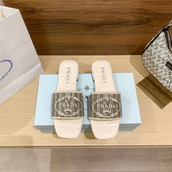 Prada プラダブランド サンダル 美脚 軽量 カジュアル ミュール パンプス ラバー ソール  225 ¬260cm オープントゥ 太 ヒール レディース 社内 歩きやすい 軽い 夏 シューズ 痛くない 春 外履き 上履き 滑り止め 韓国