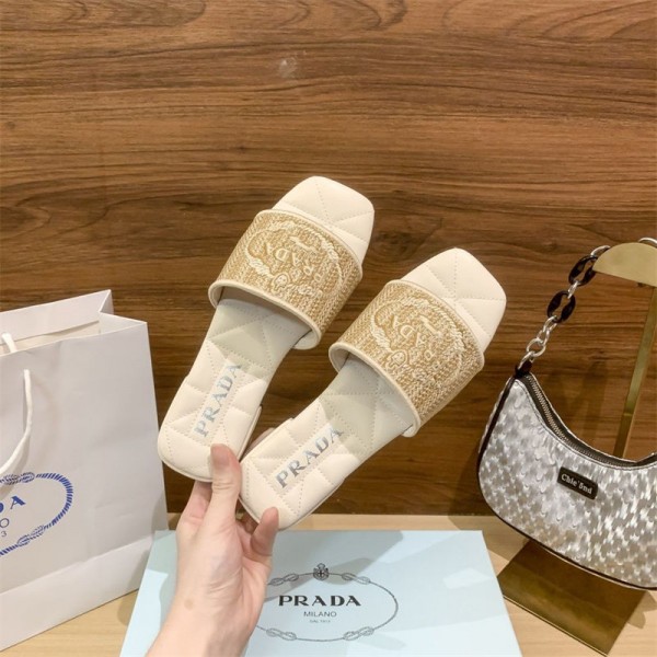 Prada プラダブランド サンダル 美脚 軽量 カジュアル ミュール パンプス ラバー ソール  225 ¬260cm オープントゥ 太 ヒール レディース 社内 歩きやすい 軽い 夏 シューズ 痛くない 春 外履き 上履き 滑り止め 韓国