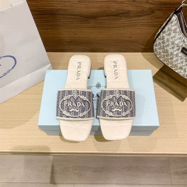 Prada プラダブランド サンダル 美脚 軽量 カジュアル ミュール パンプス ラバー ソール  225 ¬260cm オープントゥ 太 ヒール レディース 社内 歩きやすい 軽い 夏 シューズ 痛くない 春 外履き 上履き 滑り止め 韓国