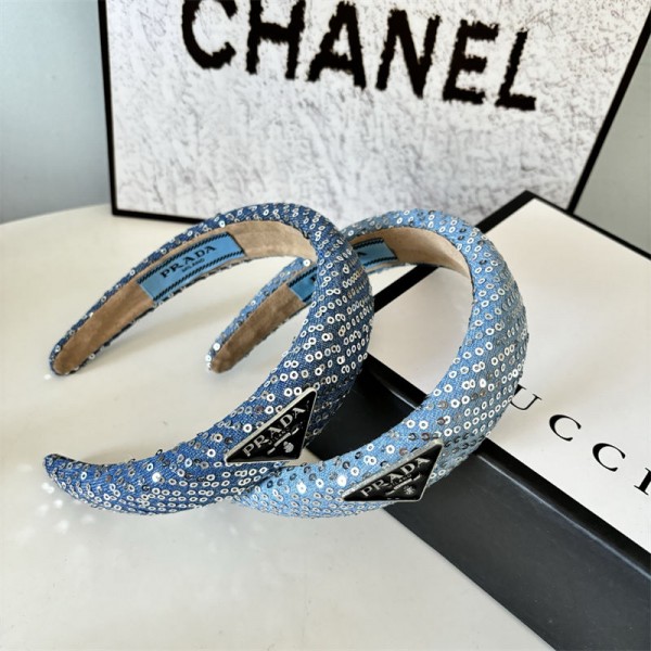 Prada プラダハイブランドカチューシャ ヘアアクセサリー 髪留め ヘアバンド おしゃれ 大人 レディース 幅広 気質 シンプル 大きめ 痛くない かわいい ブルー