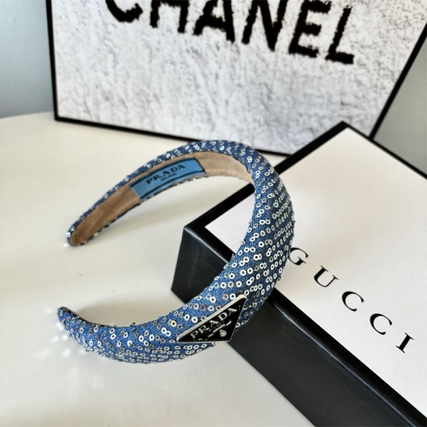 Prada プラダハイブランドカチューシャ ヘアアクセサリー 髪留め ヘアバンド おしゃれ 大人 レディース 幅広 気質 シンプル 大きめ 痛くない かわいい ブルー